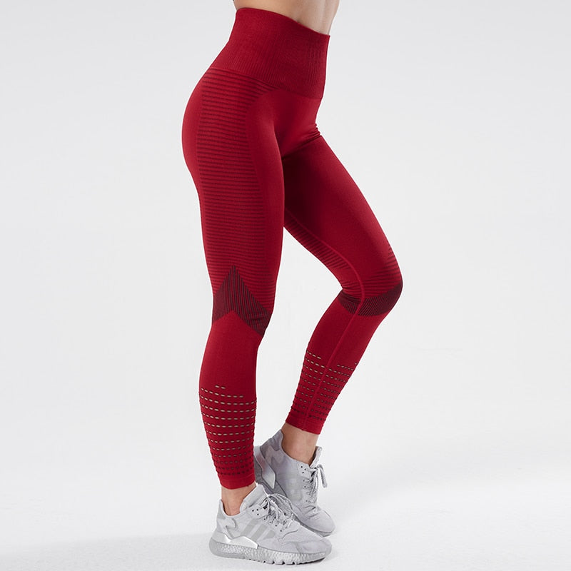 Hollow Yoga Leggings High Waist Breathable Stripe Seamless Legging - PUPU