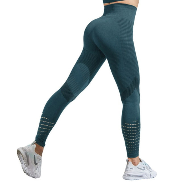 Hollow Yoga Leggings High Waist Breathable Stripe Seamless Legging - PUPU
