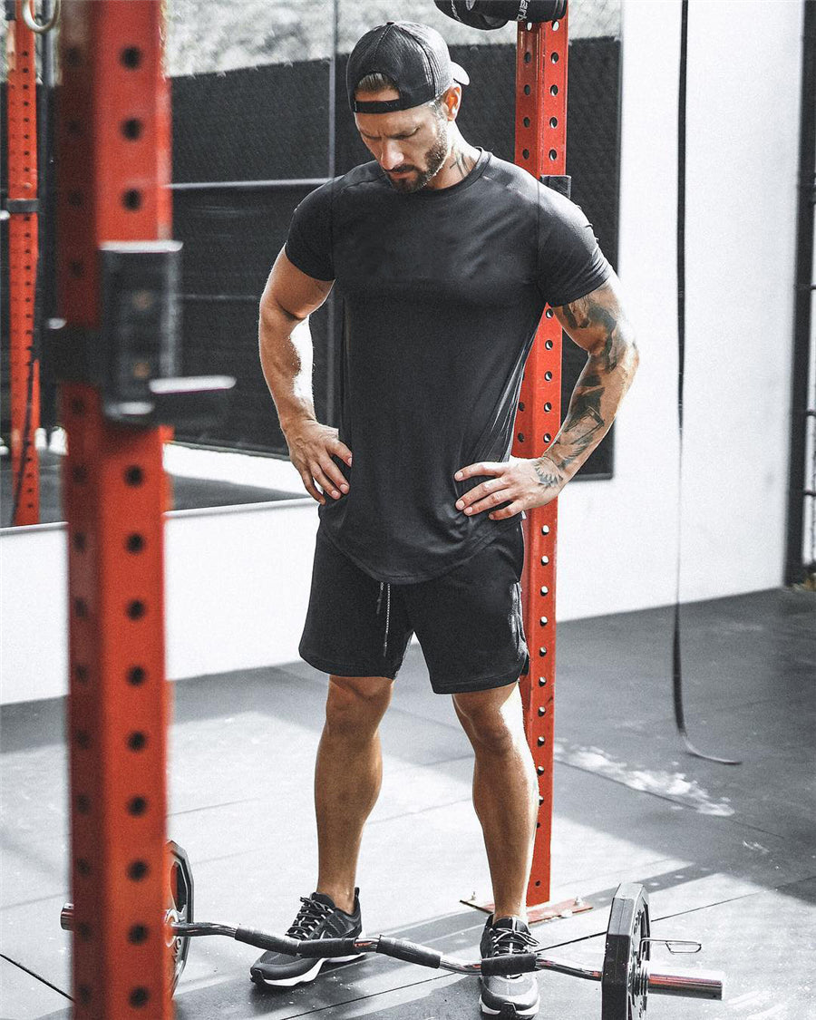 Men Short Sleeve Slim Fit Workout T-Shirt - PUPU