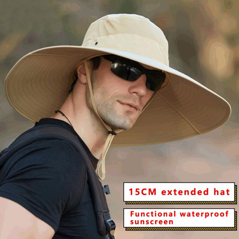 Super Wide Fisherman Hat Solid Waterproof Sun Hat Fishing Cap - PUPU