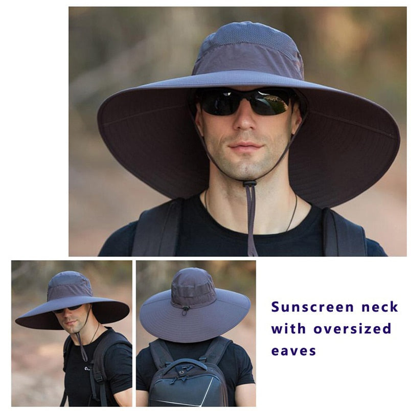 Super Wide Fisherman Hat Solid Waterproof Sun Hat Fishing Cap - PUPU