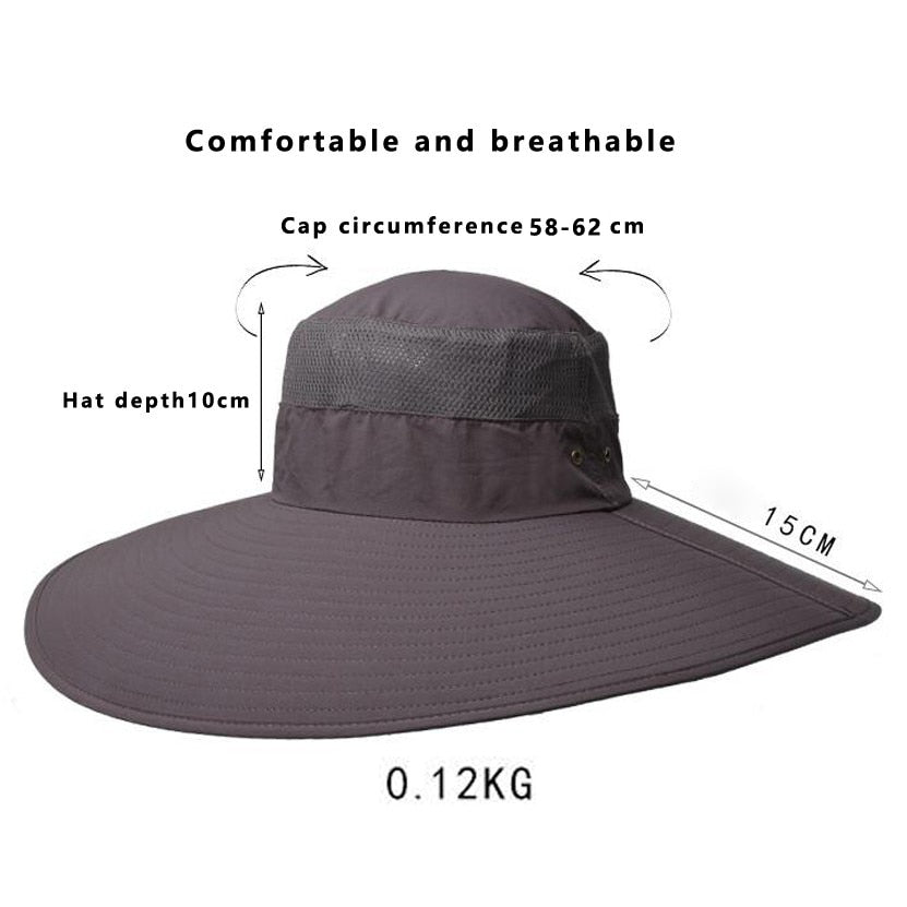 Super Wide Fisherman Hat Solid Waterproof Sun Hat Fishing Cap - PUPU
