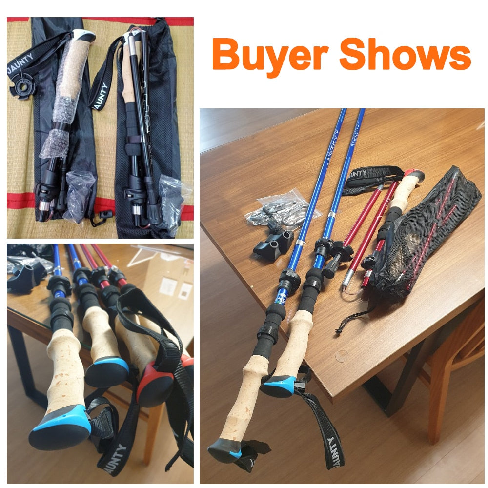Foldable Carbon Fiber Trekking Pole Ultralight Hiking Sticks 2Pcs - PUPU