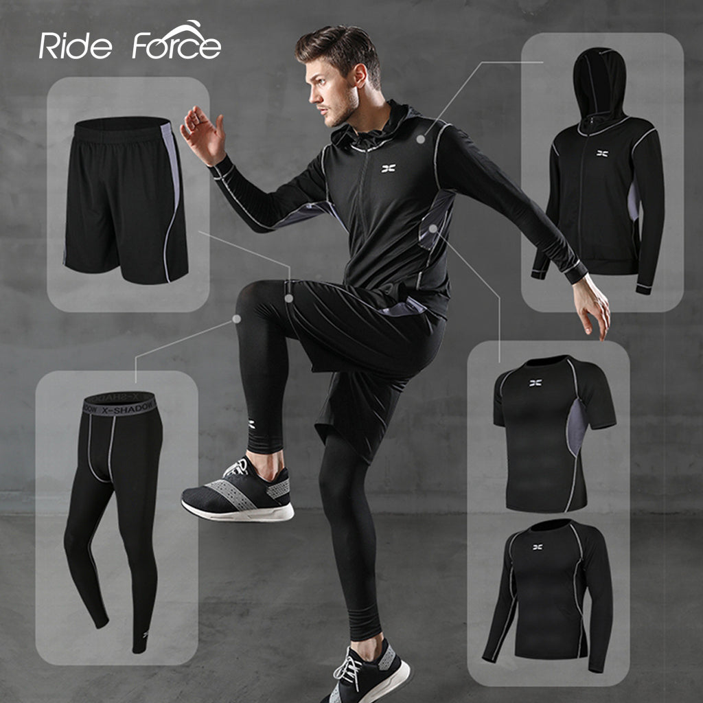 Generic 5 In 1 Men's Tracksuit Gym Compression Clothes Pants Football Black  M @ Best Price Online