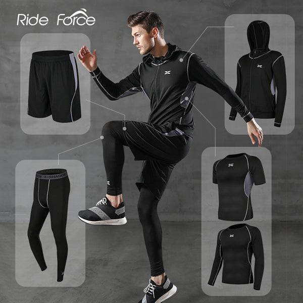 Men Tracksuit Gym Fitness Compression Sports Suit 5 Pcs/Set - PUPU