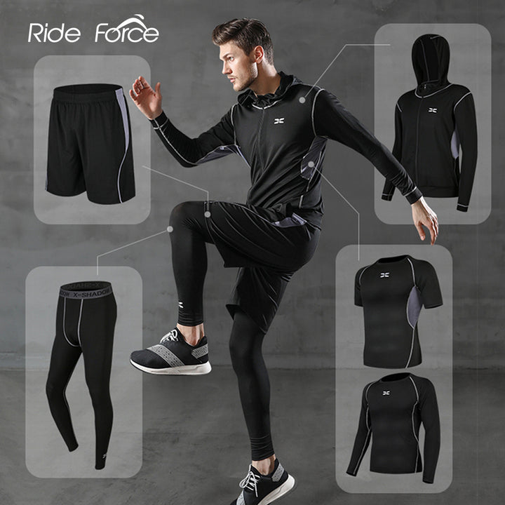 Men Tracksuit Gym Fitness Compression Sports Suit 5 Pcs/Set - PUPU