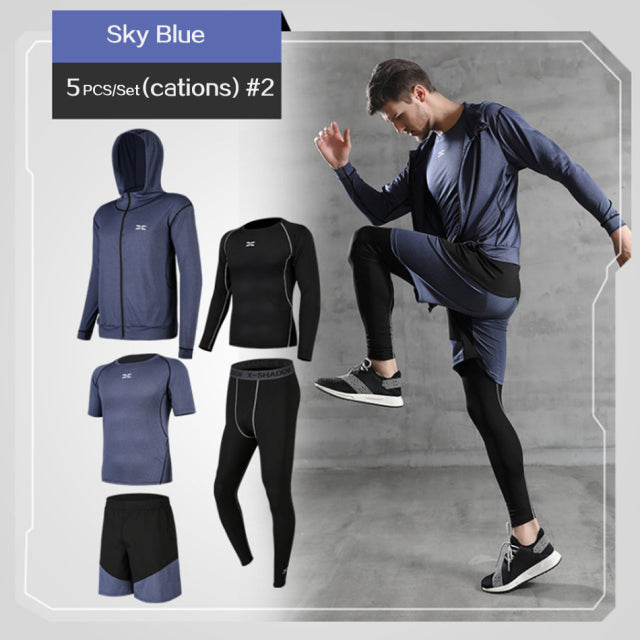 Men Tracksuit Gym Fitness Compression Sports Suit 5 Pcs/Set - PUPU