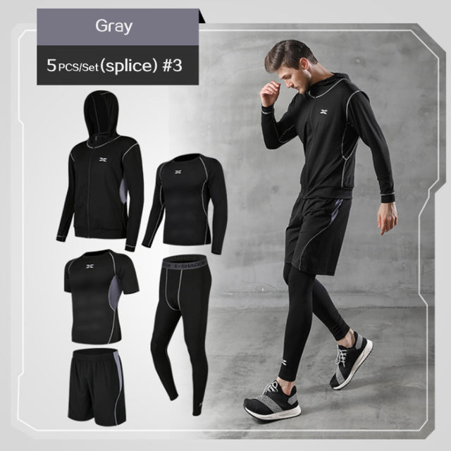 Men Tracksuit Gym Fitness Compression Sports Suit 5 Pcs/Set - PUPU
