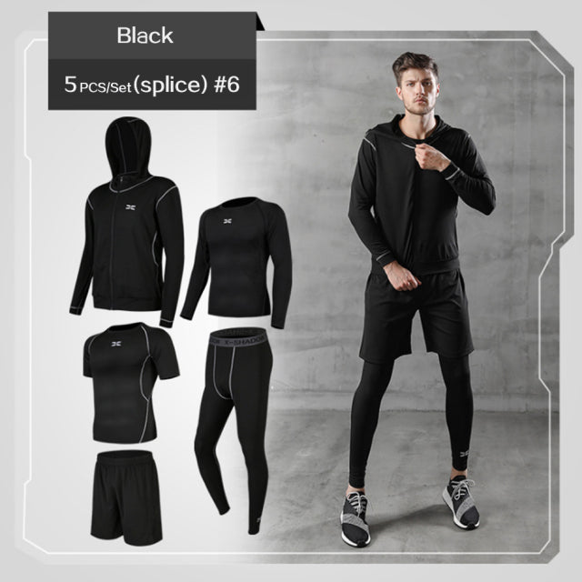 Men Tracksuit Gym Fitness Compression Sports Suit 5 Pcs/Set - PUPU