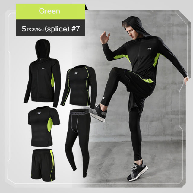 Men Tracksuit Gym Fitness Compression Sports Suit 5 Pcs/Set - PUPU
