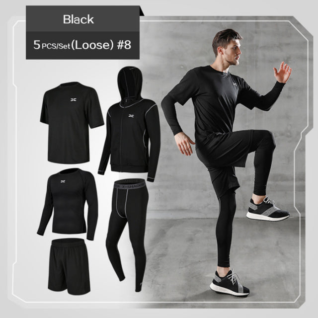 Men Tracksuit Gym Fitness Compression Sports Suit 5 Pcs/Set - PUPU