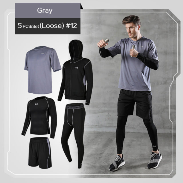 Men Tracksuit Gym Fitness Compression Sports Suit 5 Pcs/Set - PUPU
