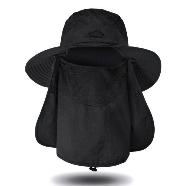 Fishing Hat UV Sun Protection Cap with Face Cover & Neck Flap, Black