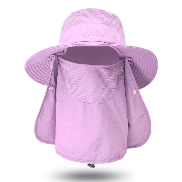Fishing Hat UV Sun Protection Cap with Face Cover & Neck Flap, Purple