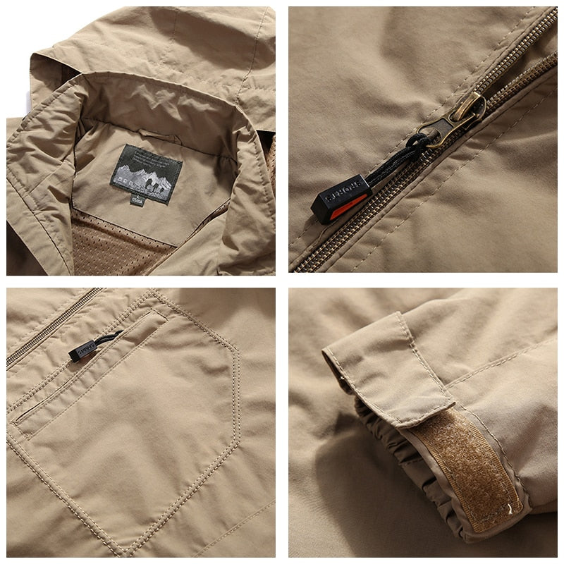 Men Outdoor Hiking Jackets Waterproof Hooded Windbreaker Coat - PUPU