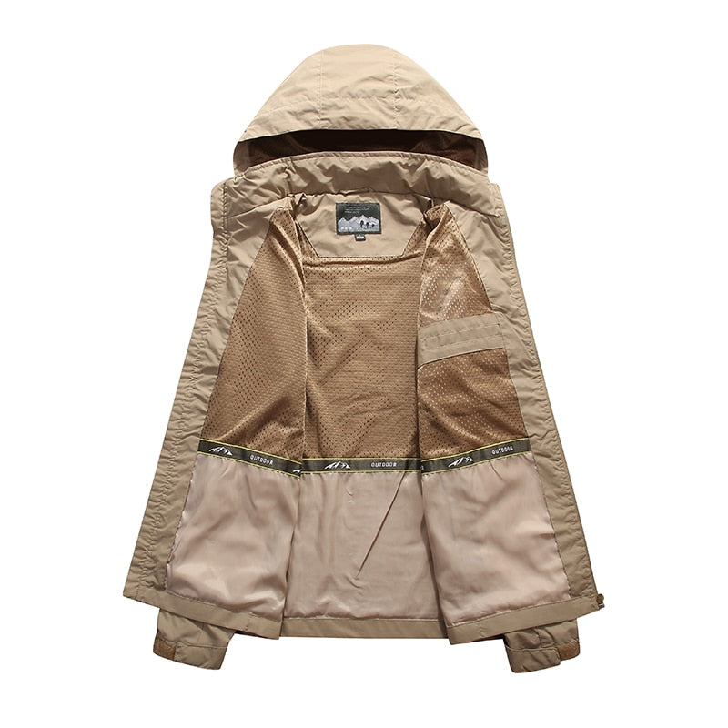 Men Outdoor Hiking Jackets Waterproof Hooded Windbreaker Coat - PUPU